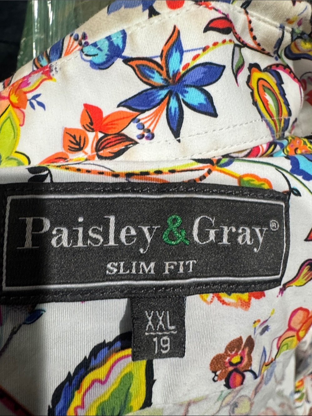 Paisley & Gray White Slim Fit Shirt with Blue, Orange, Green & Pink Floral Print